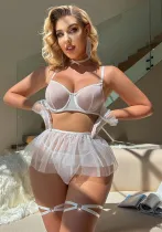 Women Lace wedding dress meshSexy Lingerie two-piece suit with gloves and no veil