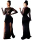 Women Mesh See-Through Side Slit Dress Evening Dresses