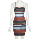 Summer Women Suspender Sexy Backless Printed Bodycon Dress