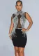 Women Contrast Color Mesh Beaded Bodycon Dress