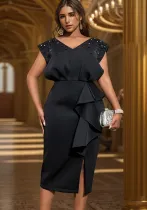 Women v-neck sleeveless beaded Formal Party Dress