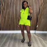 Women SolidTop and Cargo Shorts Casual Two-piece Set