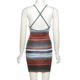 Summer Women Suspender Sexy Backless Printed Bodycon Dress