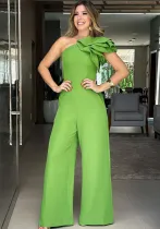 Women Slash Shoulder Ruffle Jumpsuit