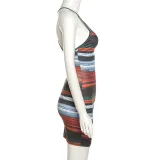 Summer Women Suspender Sexy Backless Printed Bodycon Dress