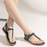 Plus Size Bohemian Summer Studded Flat Flip-Toe Sandals Fashion Casual Beach Shoes