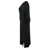 Plus Size Women's Long Sleeve V-Neck Loose Slit Dress