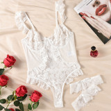 Sexy Lingerie Lace Sexy Hollow See-Through Bodysuit Women's Three Piece Set
