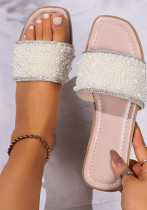 Slippers Summer Outdoor Wear Spring Pearl Bow Open Toe Flat Sandals