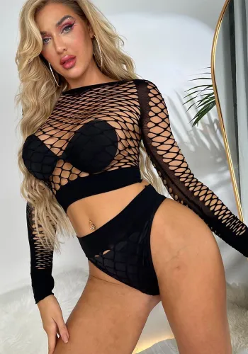 Mesh Long Sleeve Two Piece Lingerie Set