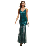 Sequin Evening Gown Formal Party Luxury Long Strap Dress Gradient Colorful Mermaid Dress Bridesmaid Dress