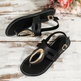 Flat Shoes Fashionable And Women's Metal Buckle Anti-Slip Casual Roman Shoes Sandals Outdoor Wear