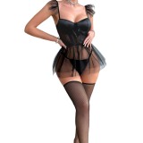 Lacemesh Patchwork Sexy Bodysuit With Stockings
