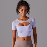 Solid Color Mesh Patchwork Sexy Short-Sleeved Strap Bra Top Running Fitness Yoga Wear