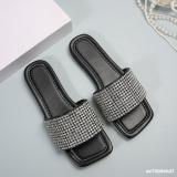 Plus Size Casual Comfortable One-Word Full Diamond Trend Women's Flat Sandals