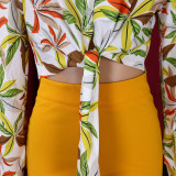 Fashionable Women's Printed Turndown Collar Lace-Up Long Sleeve Shirt