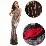 Floral Sequins Formal Party Evening Dress Long Luxurious And Sexy Halter Neck Fishtail Dress