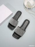 Plus Size Casual Comfortable One-Word Full Diamond Trend Women's Flat Sandals