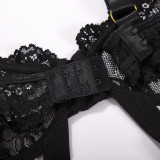 Sexy Lingerie Black Lace See-Through Chain Hollow Tight Fitting Bodysuit