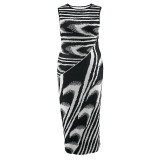 Plus Size Women's Irregular Striped Sleeveless Round Neck Fitted Dress