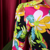 Fashionable Women's Printed Turndown Collar Lace-Up Long Sleeve Shirt