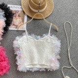 Summer Women's Outdoor Wear Mesh Flower Patchwork Basics Chic Strap Camisole Top