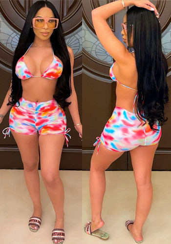 Spring And Summer Women's Sexy Multi-Color Printed Two-Piece Shorts Set