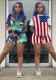 Women's Fashion African Flag Printed Casual Two Piece Shorts Set