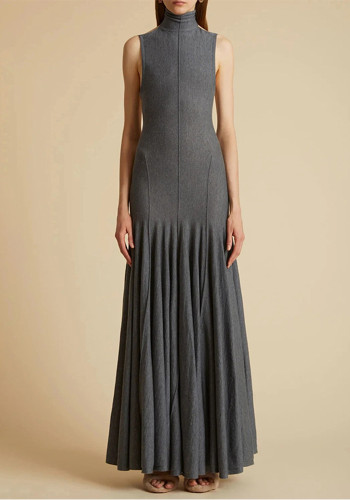 Chic Elegant Spring Stand Collar Sleeveless Comfortable Pleated Dress