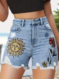 Summer Print Denim Shorts