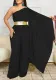 Women's Spring Summer Fashion Chic Slash Shoulder Patchwork Pleated OL High Waist African Jumpsuit