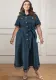 Plus Size Women's Short Sleeve Tassel Button Collar Belt Dress