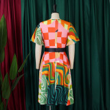 Summer Fashion Chic Women's Belt Print African Plus Size Midi Dress