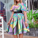 Summer Fashion Chic Women's Belt Print African Plus Size Midi Dress