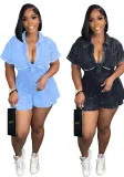 Women's Printed Deep V Slim Waist Short Sleeve Pleated A-Line Casual Jumpsuit