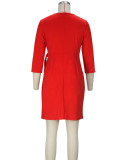 Spring And Summer Chic Elegant Red V-Neck Solid Color Midi Dress