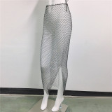 Diamond Fishnet Mesh Skirt Nightclub Party Sexy See-Through Skirt