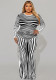 Plus Size Women's Irregular Striped Long Sleeve Dress
