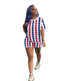 Women's Fashion African Flag Printed Casual Two Piece Shorts Set