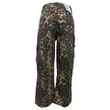 Leopard Cargo Pants Pocket Denim Jeans