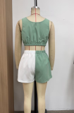Summer Color Block Casual Vest Shirt Shorts Three-Piece Set