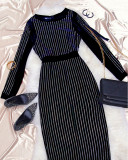 Elegant Beaded Long Sleeve Slim Midi Dress