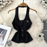 Fashionable Halter Neck Low Back Breasted Slim Fit Knitting Vest Women's Outdoor Wear Trendy Basic Top