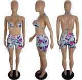 Spring And Summer Women's Sexy Multi-Color Printed Two-Piece Shorts Set