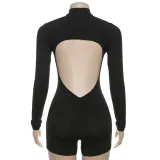 Summer Women's Zipper Sexy Low Back Slim Jumpsuit