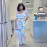 Casual Leaf Print Short-Sleeved Shirt Trousers Two Piece Set