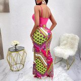 Summer Women's Sexy Patchwork Printed Slit Strap Dress