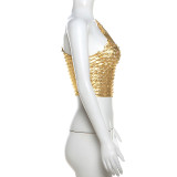 Spring Street Sequin Reflective Sexy One Shoulder Low Back Slim Top