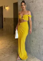Spring Women's Sexy Crop Tank Top High Waist Slit Long Skirt Two Piece Set