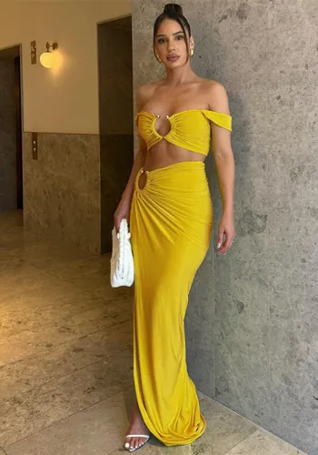Spring Women's Sexy Crop Tank Top High Waist Slit Long Skirt Two Piece Set